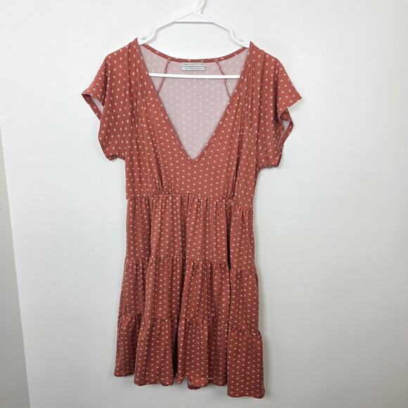 Urban Outfitters Coral White Polka Dot Tiered Girly Flowy Julia Mini Dress Sz M - Picture 3 of 9